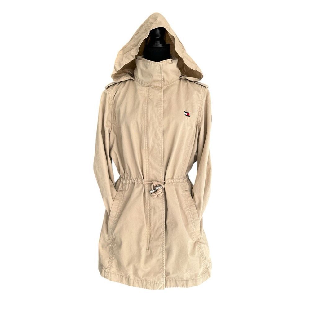 Tommy Hilfiger Women's Hooded Cinched Twill‎ Jacket, 100% Cotton, Tan, Size L - Picture 9 of 16